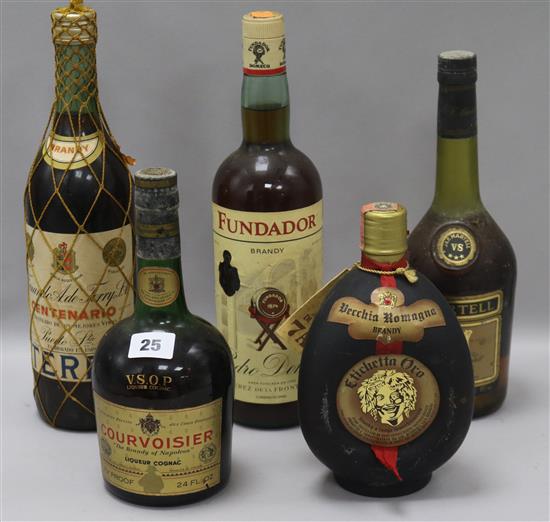 Five bottles of brandy and cognac